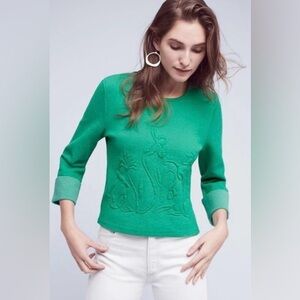 Anthropologie Moth Green Embroidered Sweater